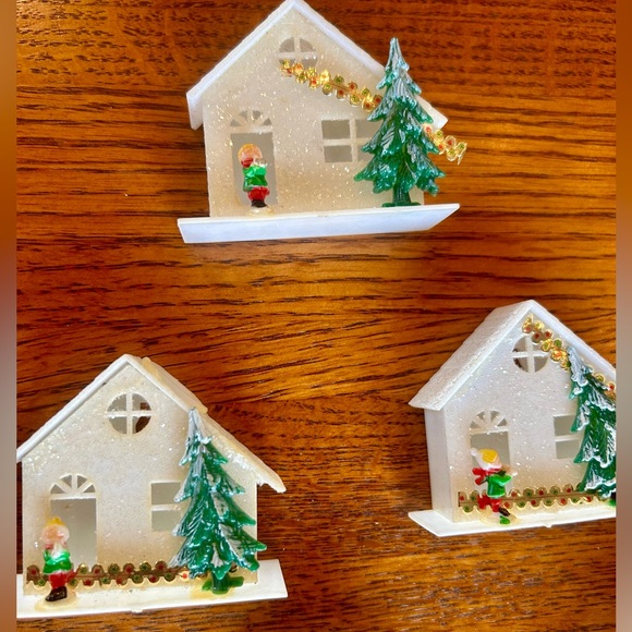 9 Vintage Mid Century Alpine Village Plastic Glitter Cottage Christmas Decor - Picture 6 of 9